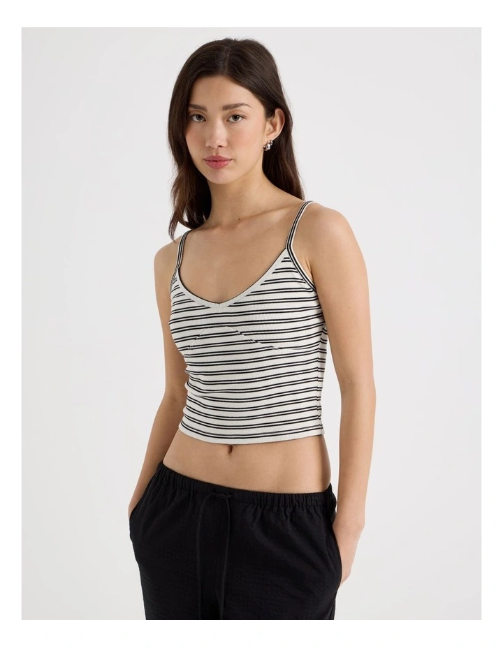 Rib Singlet Top in White and Black Stripe image 3