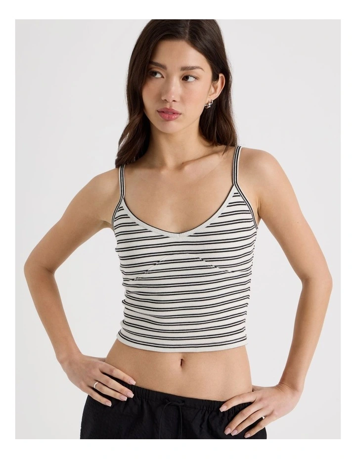 Rib Singlet Top in White and Black Stripe image 5