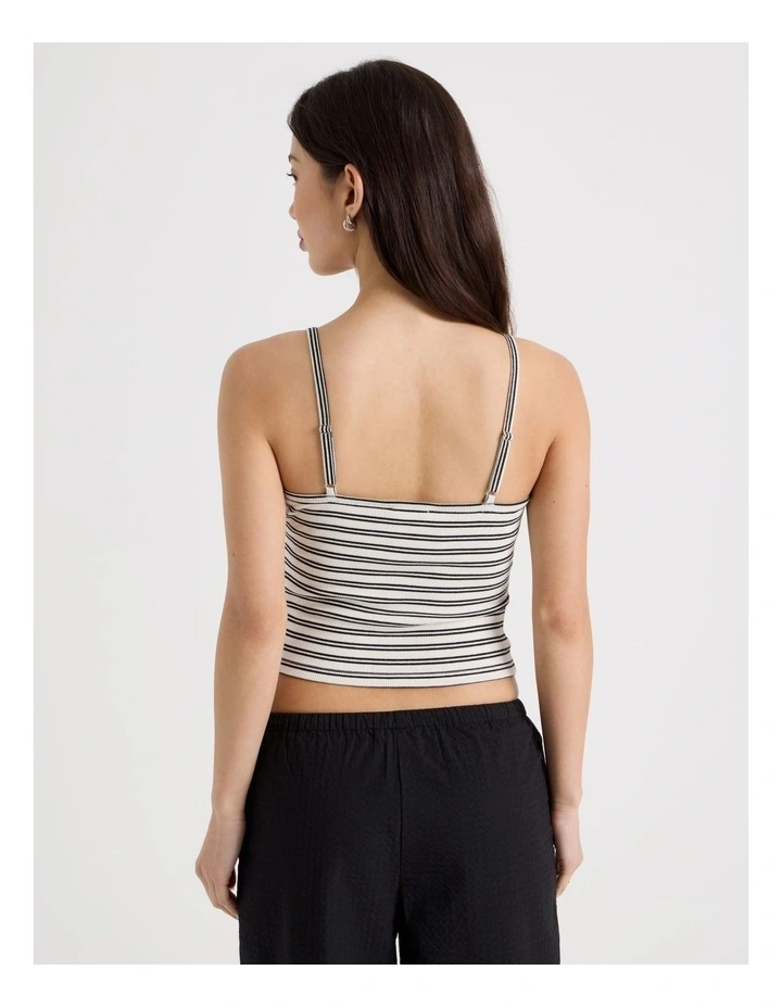 Rib Singlet Top in White and Black Stripe image 6