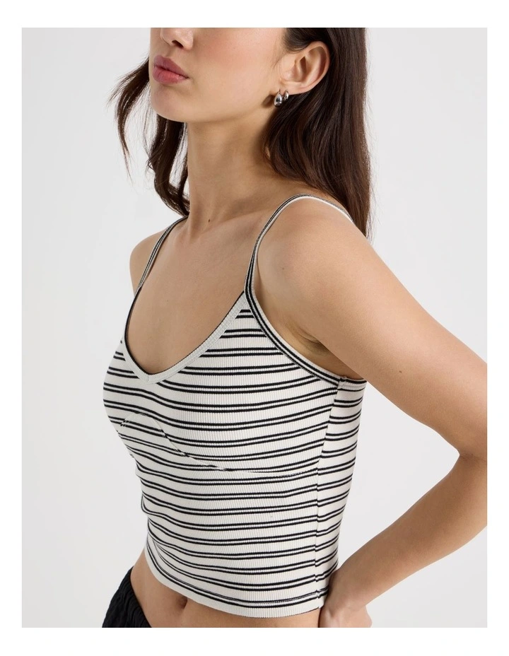 Rib Singlet Top in White and Black Stripe image 7