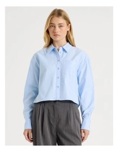 Cropped Oxford Shirt in Blue