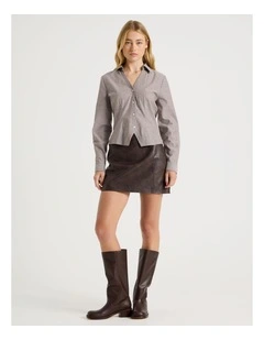 Fitted Long Sleeve Shirt in Dark Brown Stripe