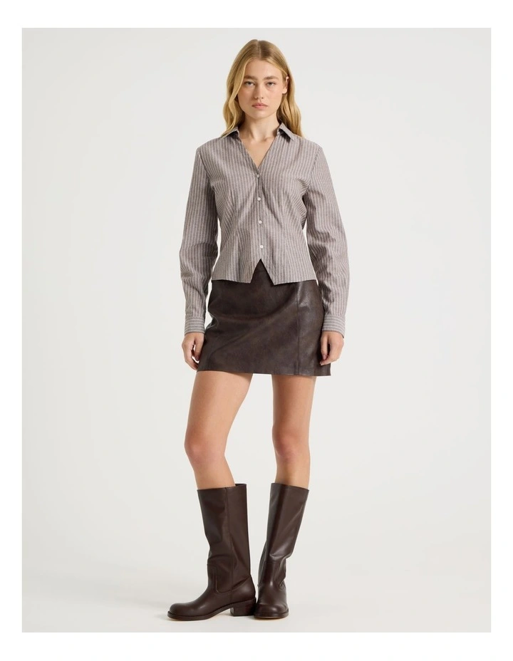 Fitted Long Sleeve Shirt in Dark Brown Stripe image 1