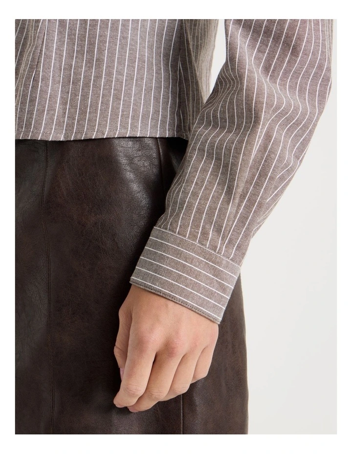 Fitted Long Sleeve Shirt in Dark Brown Stripe image 5