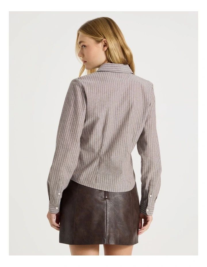 Fitted Long Sleeve Shirt in Dark Brown Stripe image 6