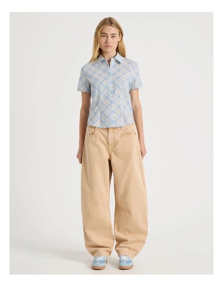 Fitted Short Sleeve Shirt in Blue Check image 2