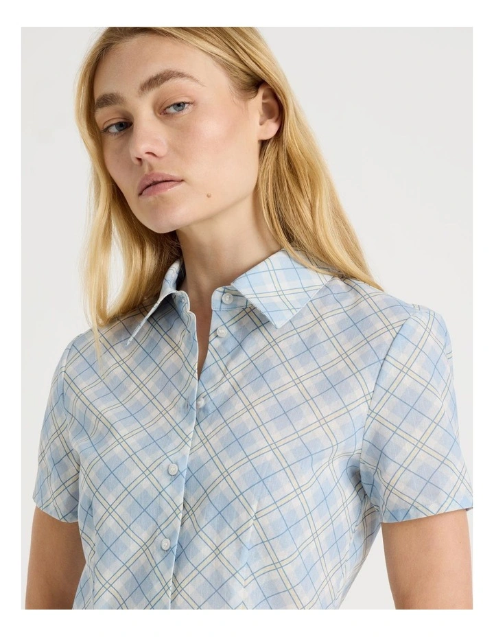 Fitted Short Sleeve Shirt in Blue Check image 3