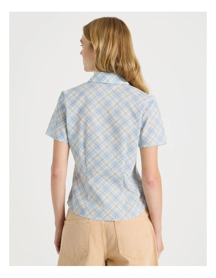 Fitted Short Sleeve Shirt in Blue Check image 6