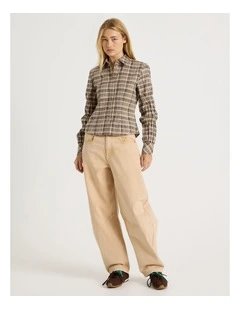 Ruched Sleeves Check Shirt