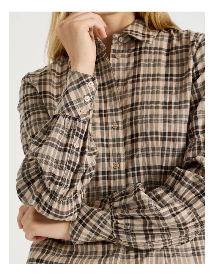 Ruched Sleeves Check Shirt image 3