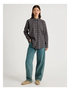 Oversized Shirt in Brown and Blue Check
