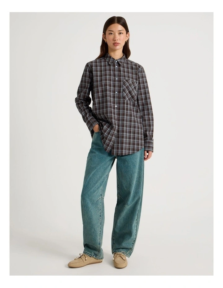 Oversized Shirt in Brown and Blue Check image 1