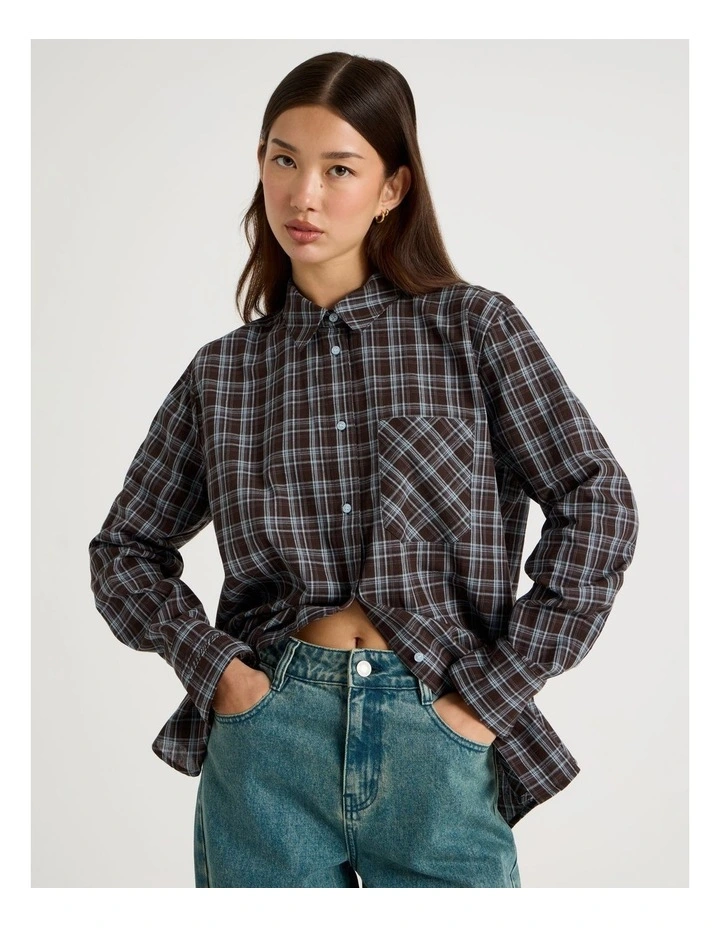 Oversized Shirt in Brown and Blue Check image 2