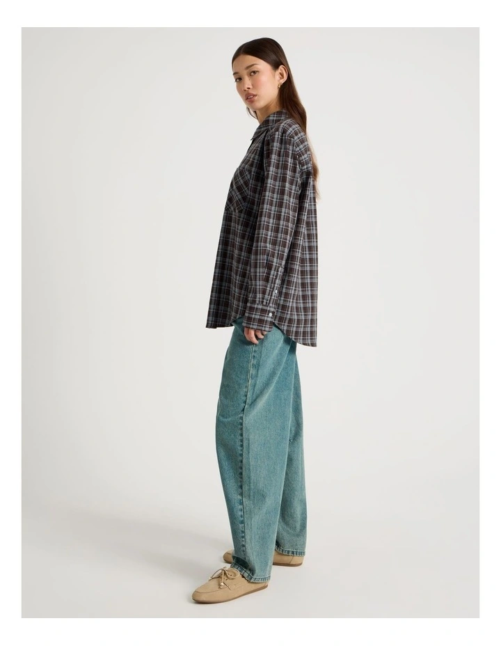 Oversized Shirt in Brown and Blue Check image 3