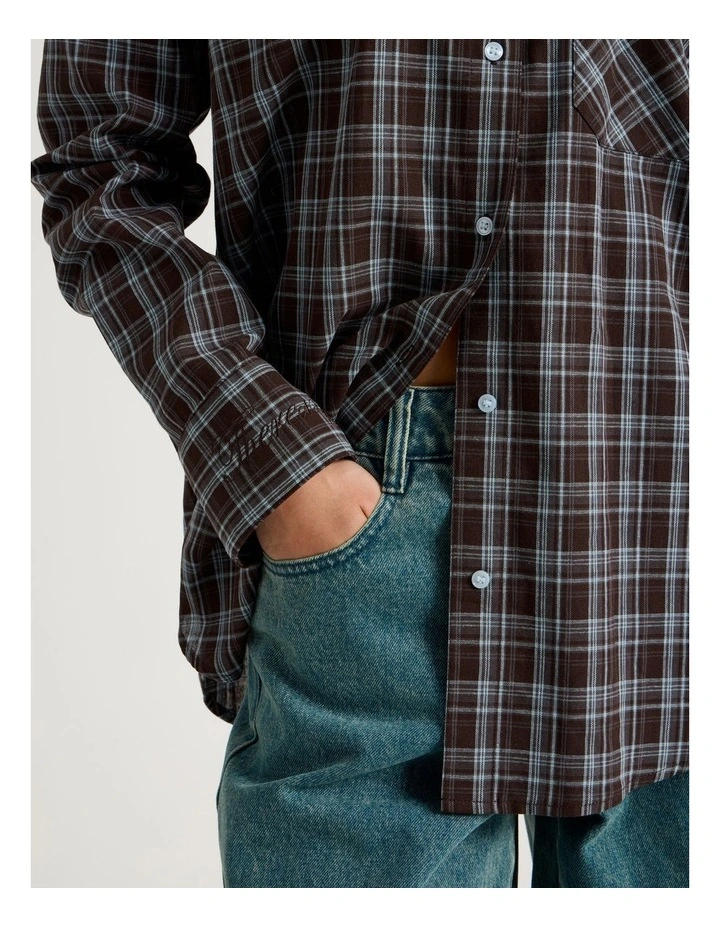 Oversized Shirt in Brown and Blue Check image 4