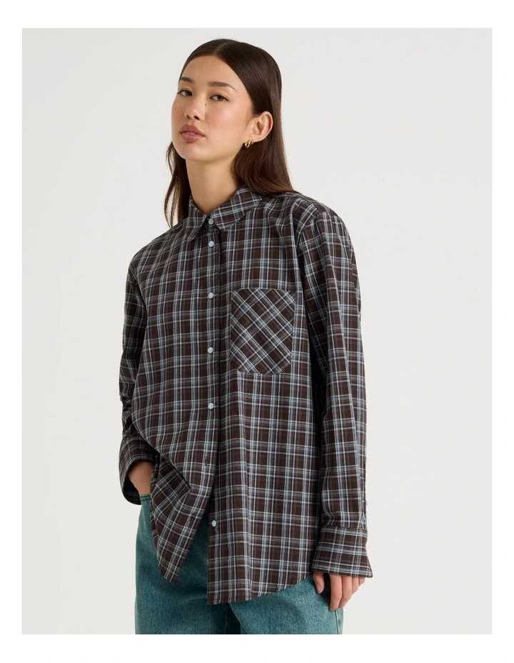 Oversized Shirt in Brown and Blue Check image 5
