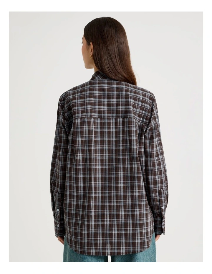 Oversized Shirt in Brown and Blue Check image 6