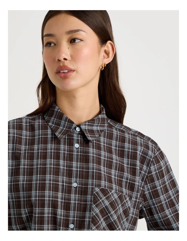 Oversized Shirt in Brown and Blue Check image 7