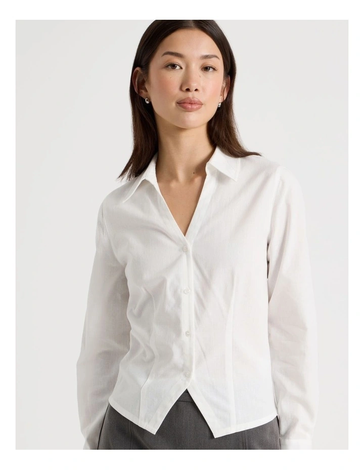 Fitted Long Sleeve Shirt in Snow White image 3