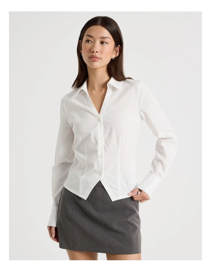Fitted Long Sleeve Shirt in Snow White image 5