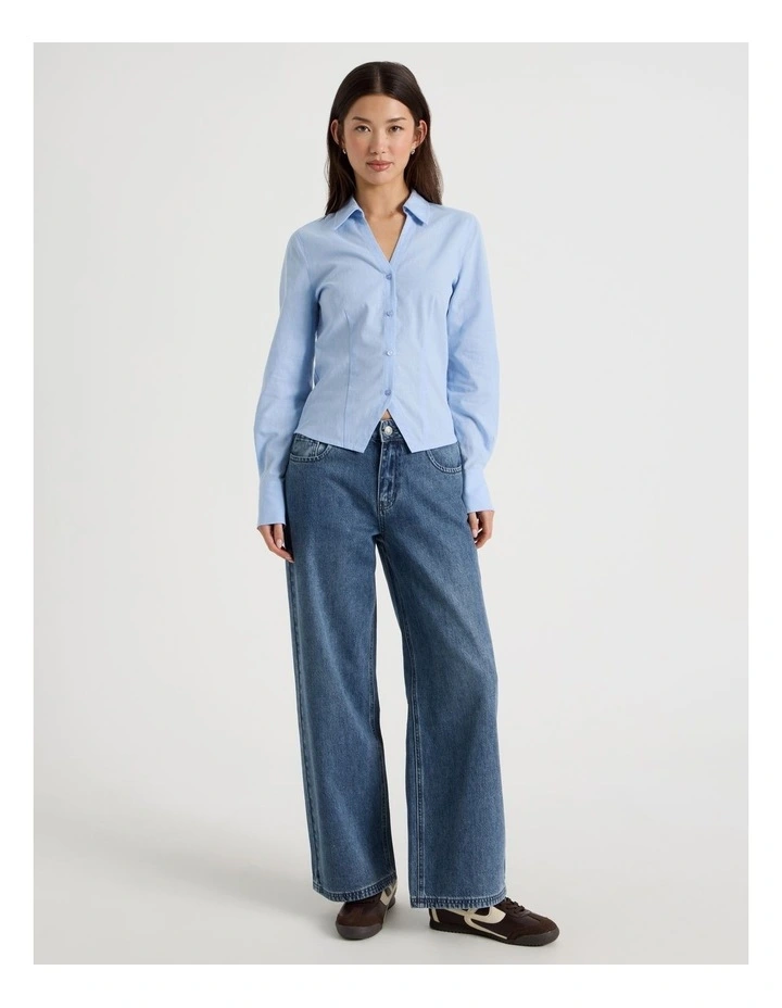 Fitted Long Sleeve Shirt in Chambray Blue image 2