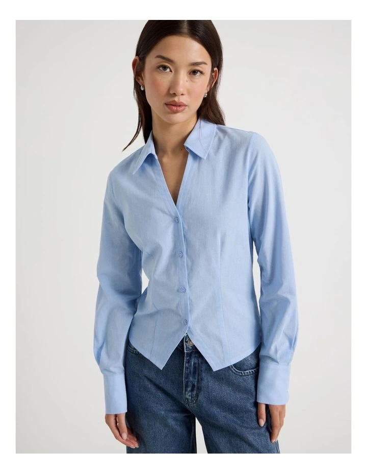 Fitted Long Sleeve Shirt in Chambray Blue image 3