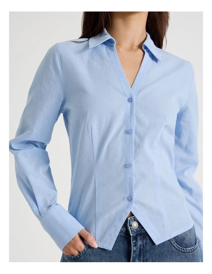 Fitted Long Sleeve Shirt in Chambray Blue image 4
