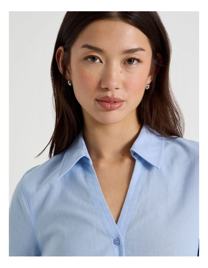 Fitted Long Sleeve Shirt in Chambray Blue image 5