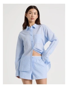 Oversized Long Sleeve Shirt in Blue Gingham