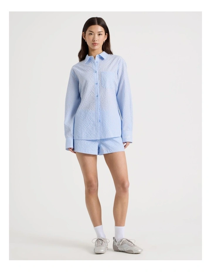 Oversized Long Sleeve Shirt in Blue Gingham image 2