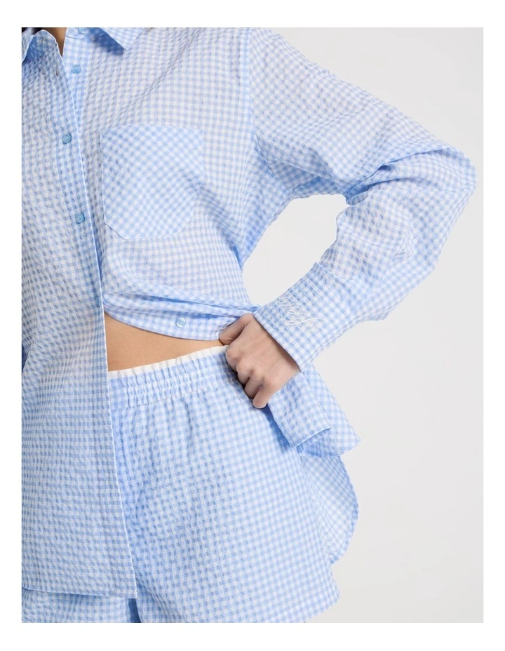 Oversized Long Sleeve Shirt in Blue Gingham image 3