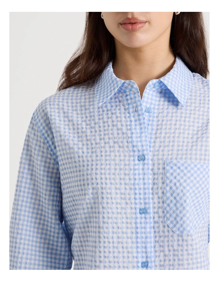 Oversized Long Sleeve Shirt in Blue Gingham image 4