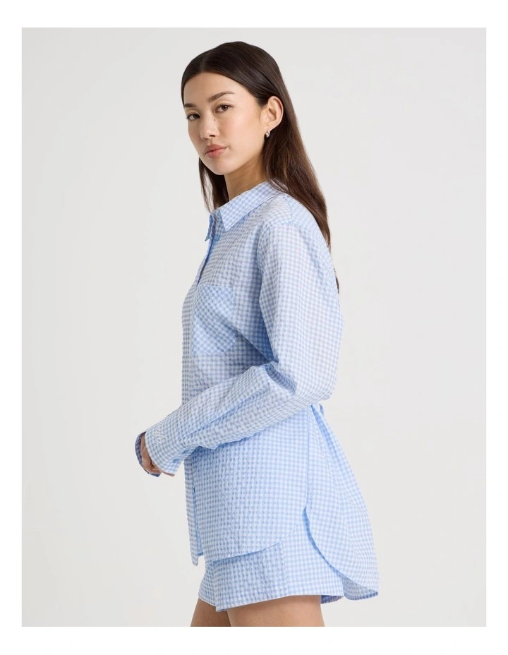 Oversized Long Sleeve Shirt in Blue Gingham image 5