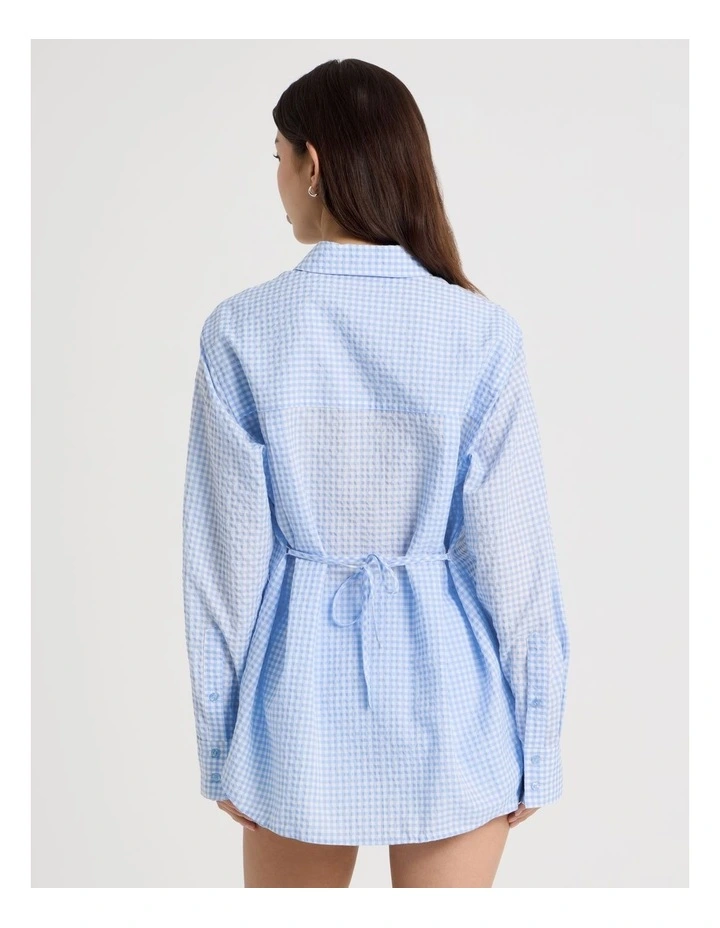 Oversized Long Sleeve Shirt in Blue Gingham image 6
