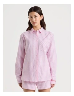 Oversized Long Sleeve Shirt in Red Stripe