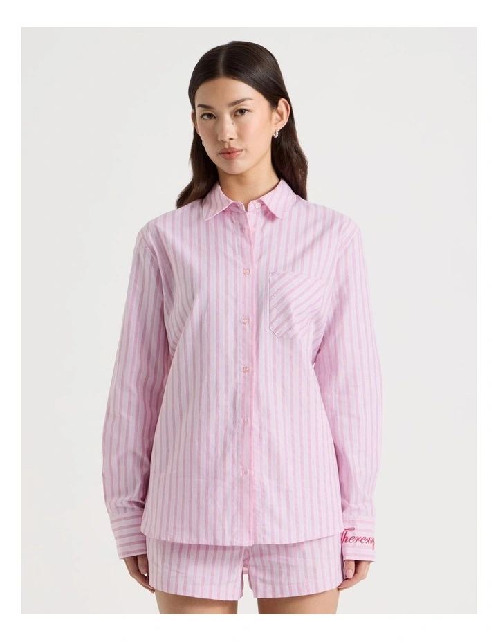 Oversized Long Sleeve Shirt in Red Stripe image 1