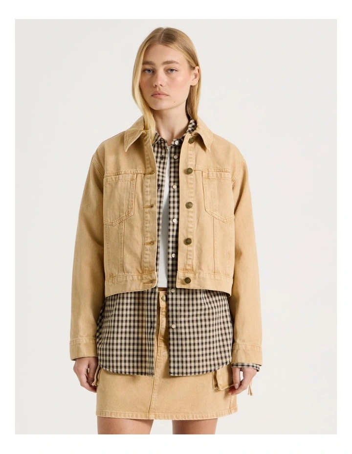 Denim Button Through Jacket in Sand image 1
