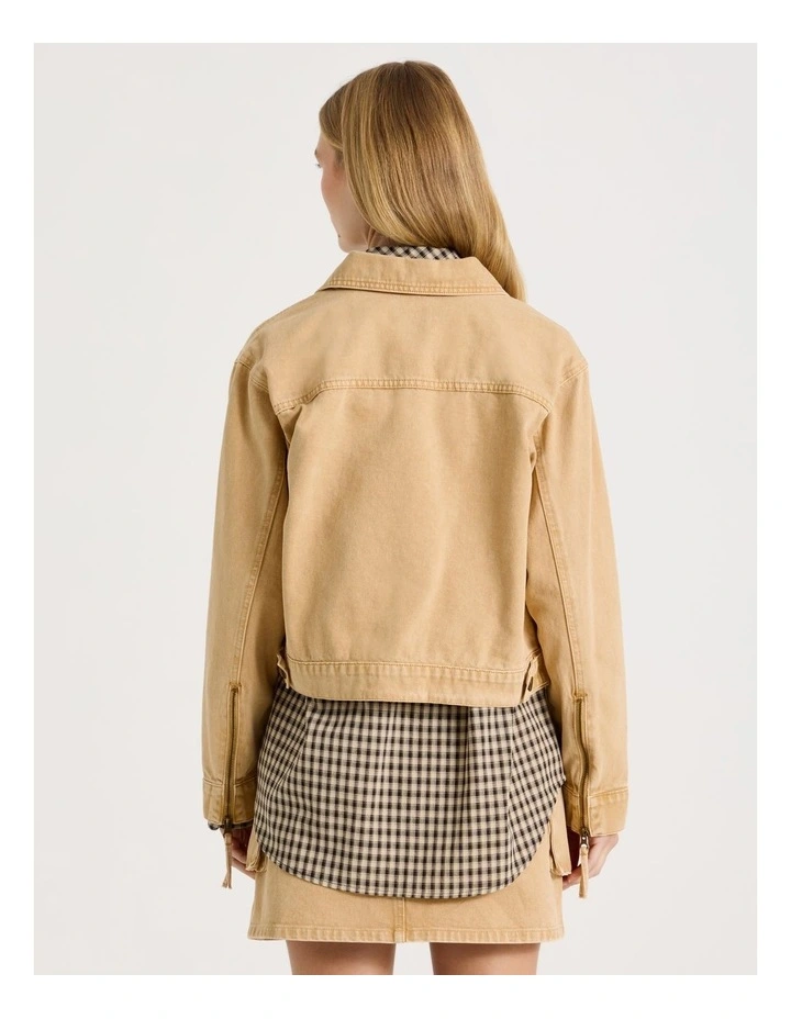 Denim Button Through Jacket in Sand image 6