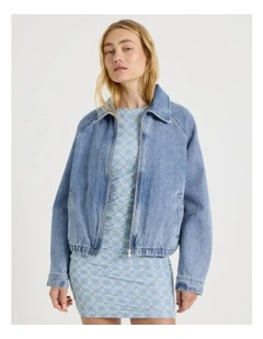 Denim Blouson Jacket in Light Blue