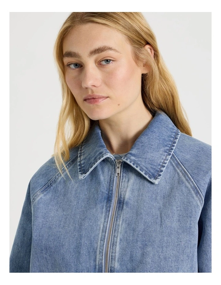 Denim Blouson Jacket in Light Blue image 3