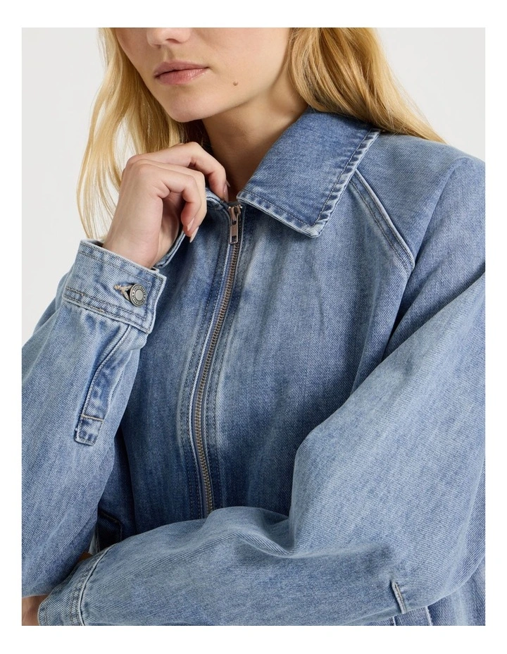 Denim Blouson Jacket in Light Blue image 7