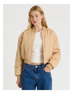 Crop Bomber Jacket in Sand