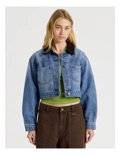 Cropped Denim Jacket in Mid Blue