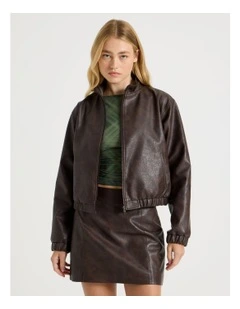 PU Leather Jacket in Dark Brown