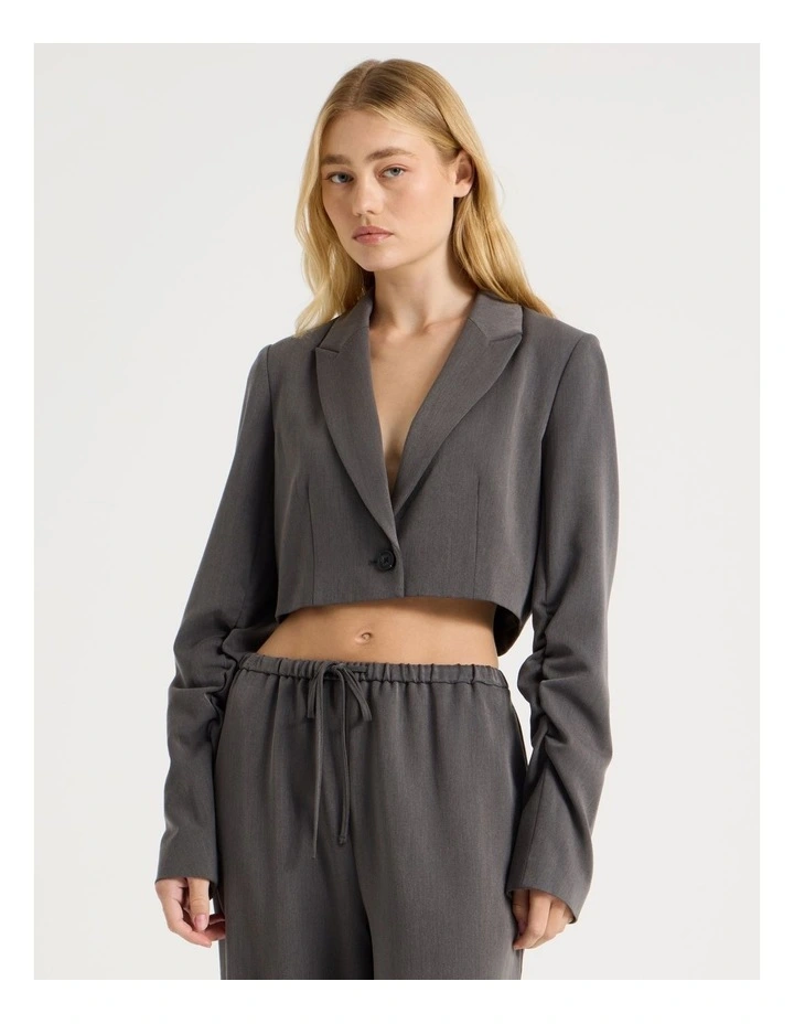 Ruched Sleeve Blazer in Charcoal image 1