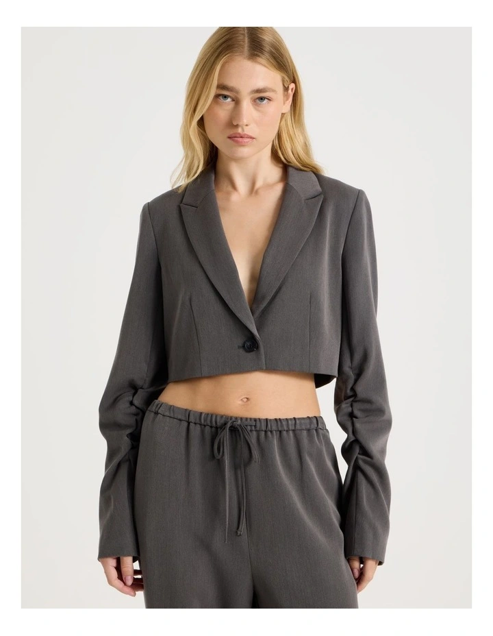 Ruched Sleeve Blazer in Charcoal image 3