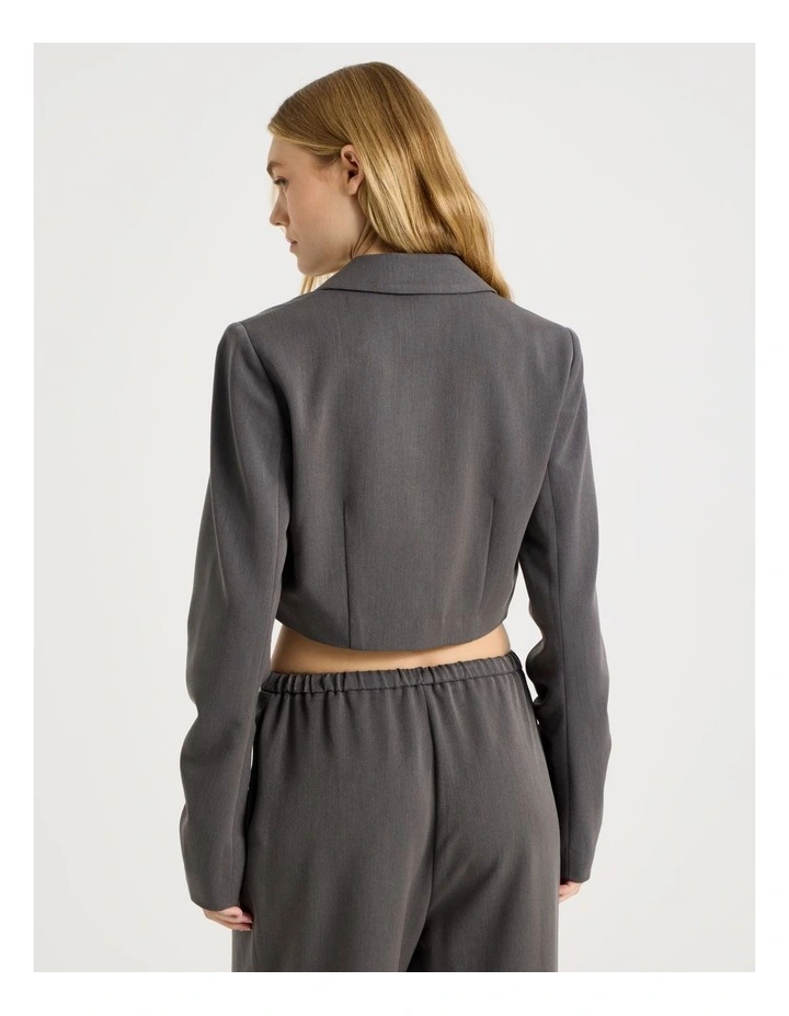 Ruched Sleeve Blazer in Charcoal image 6