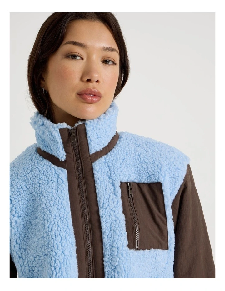 Fleece Zip Thru Jacket in Bracken and Chambray Blue image 2