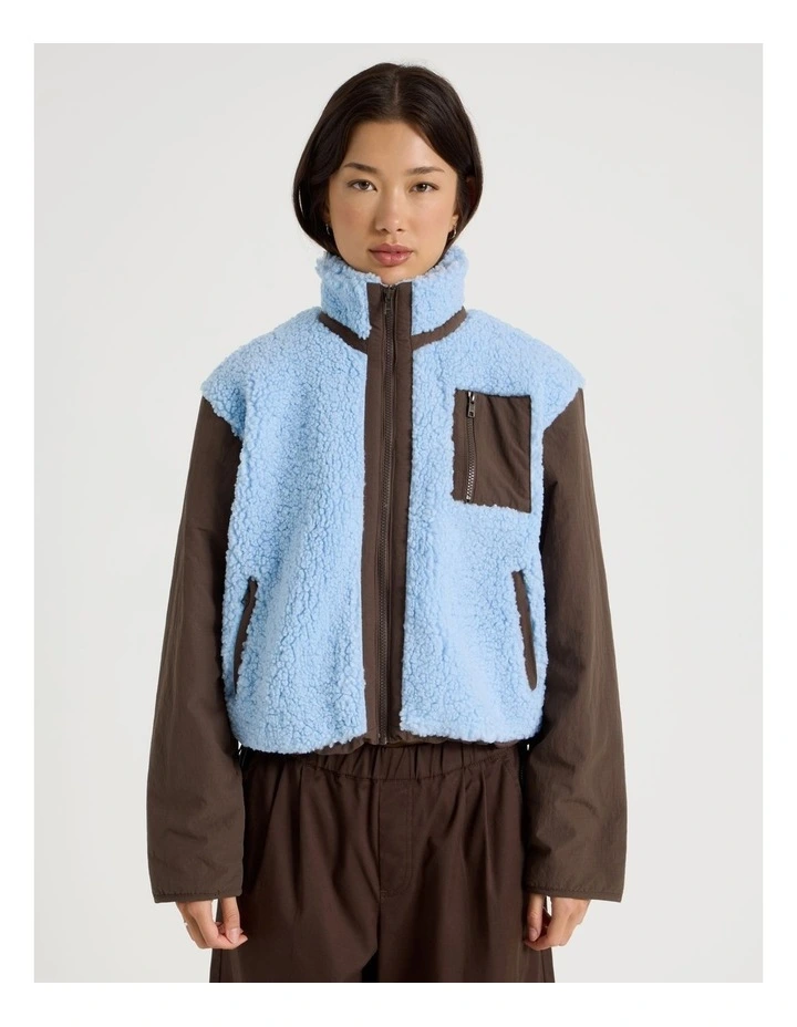 Fleece Zip Thru Jacket in Bracken and Chambray Blue image 4