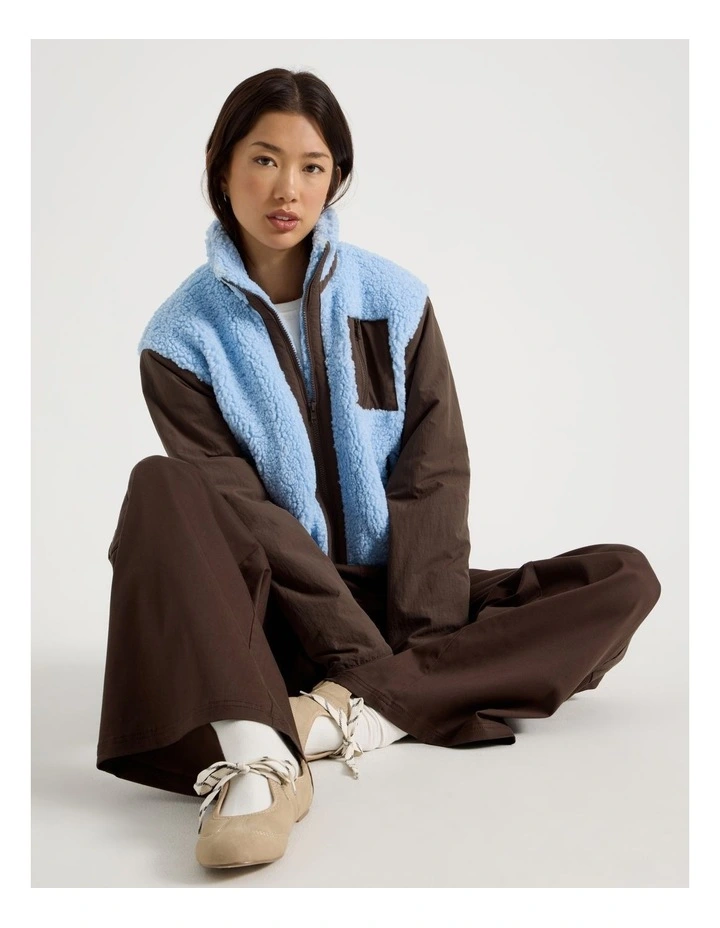 Fleece Zip Thru Jacket in Bracken and Chambray Blue image 7